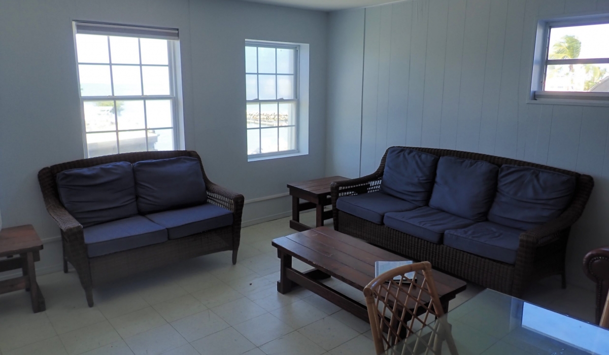 The Marina dorm offers a spacious living area with views out over the Florida Bay.