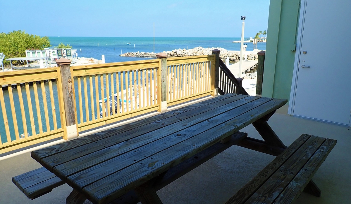 KML's Marina dorms shady porch views of the marina and the Florida Bay.