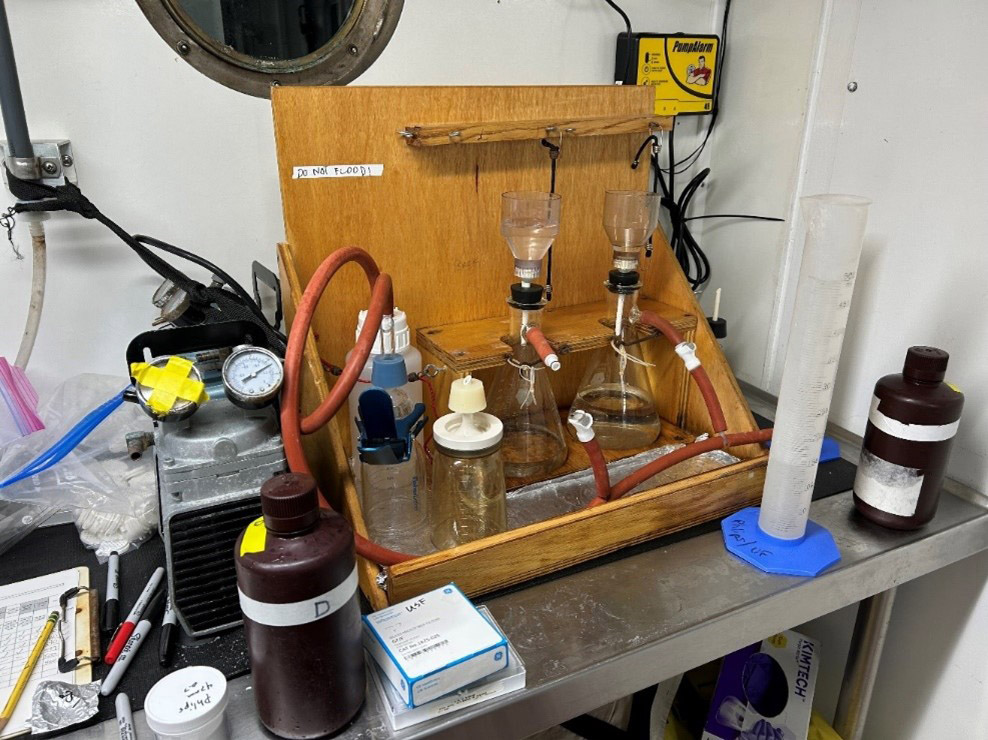 Figure 2. Water quality testing took place inside the wet lab onboard R/V W.T. Hogarth (SCCF). 